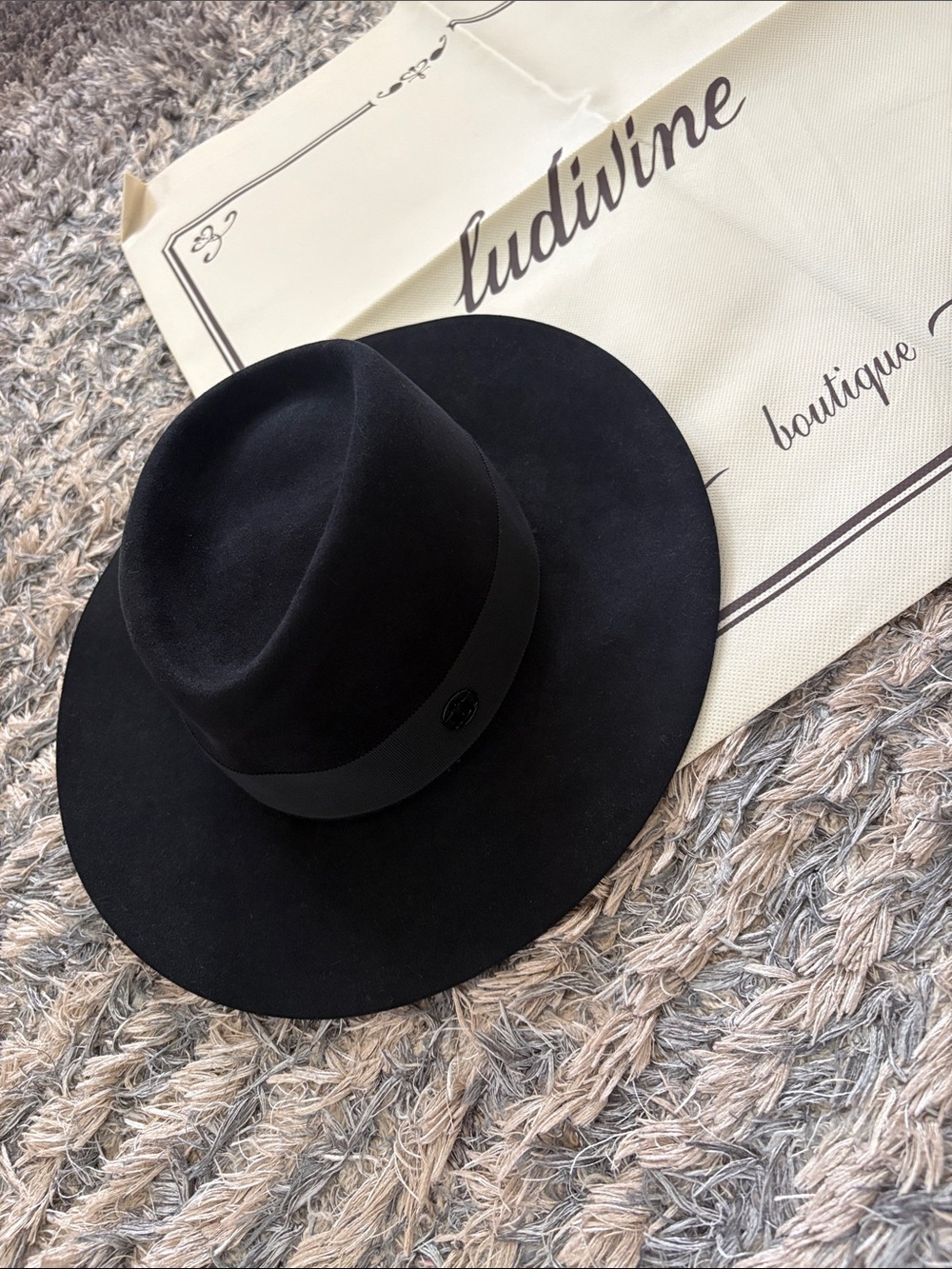 Maison Michel Black Virginie Wide Brim Wool Felt Fedora Hat Size S